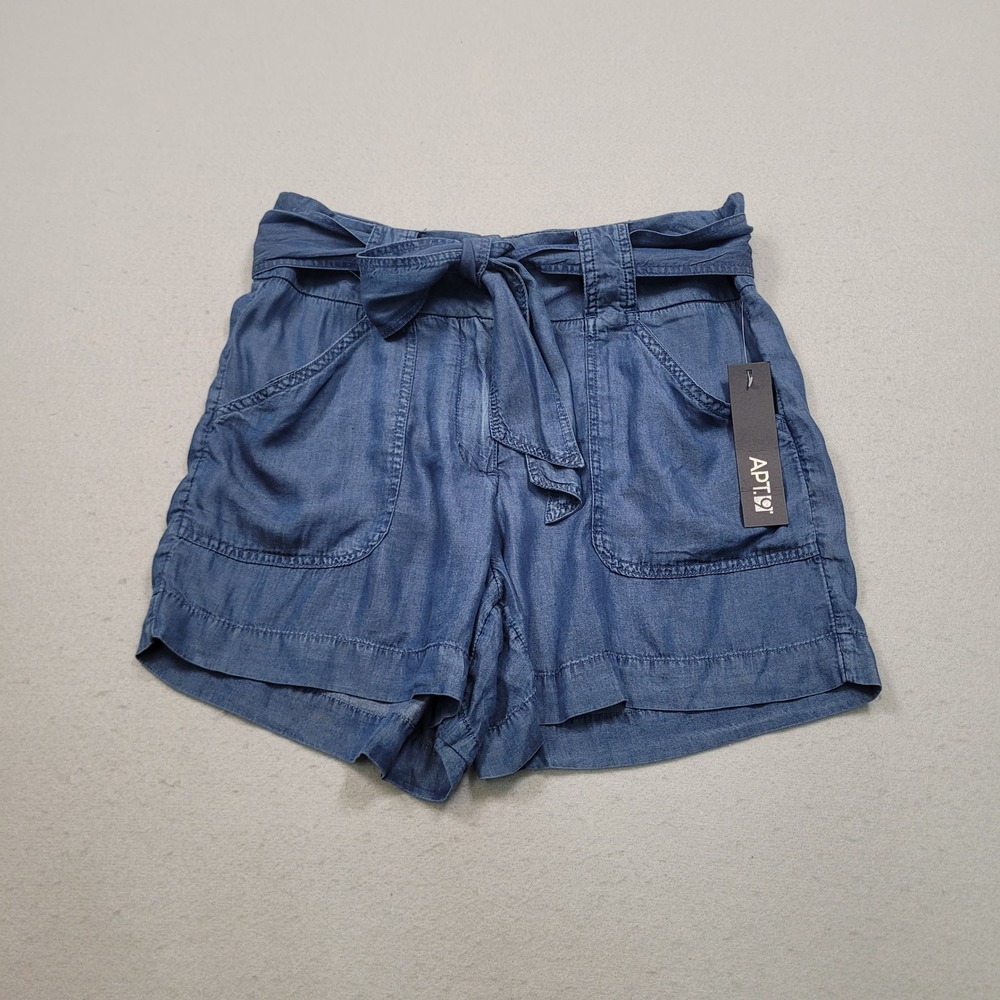 Womens Blue Tencel Mid Rise Tie Waist Shorts Size 10 flowy lightweight casual